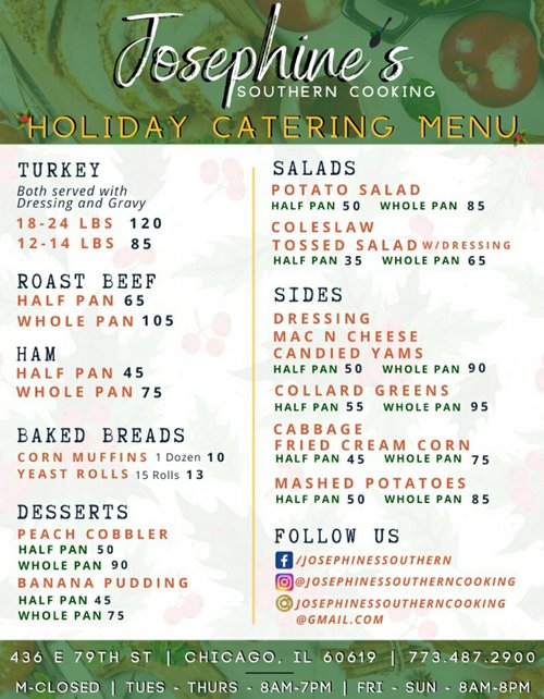 Josephines Cooking Holiday Menu